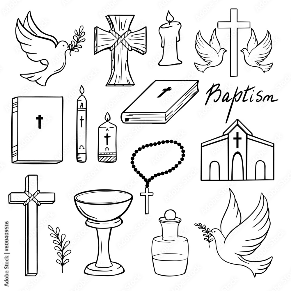 Obraz premium Black set of baptism related icons. Christian religion icons