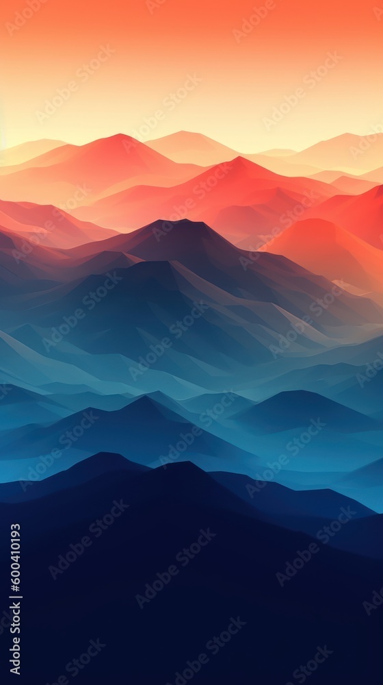 Fog on the top. Birds eye view of the mountains sunset. Beautiful illustration picture. Generative AI