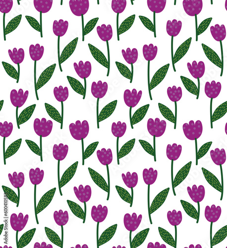 Fototapeta Naklejka Na Ścianę i Meble -  Vector seamless pattern with pink flowers like tulips. Abstract background in simple style