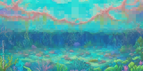 Underwater landscape. Aquatic background. Vector colorful illustration. Rectangular design.