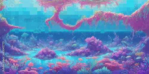 Underwater landscape. Aquatic background. Vector colorful illustration. Rectangular design.