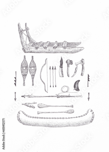 Illustrations of traditional Inuit tools and equipment