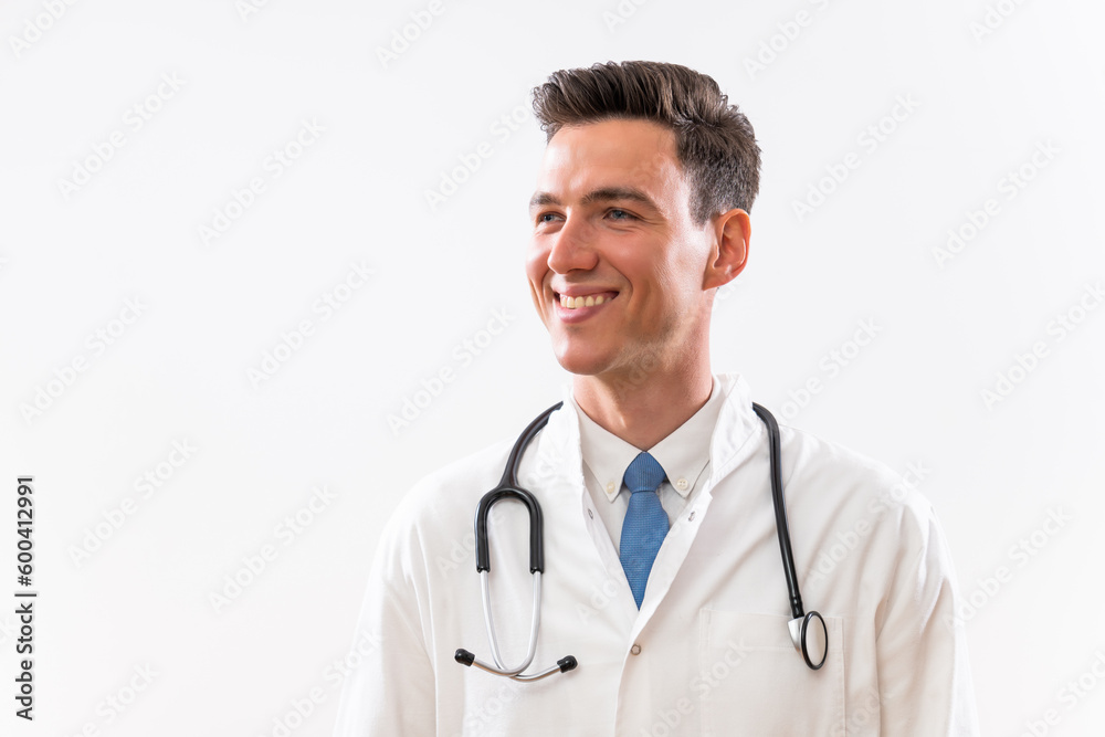 Portrait of young successful doctor thinking. Portrait of young successful doctor thinking.