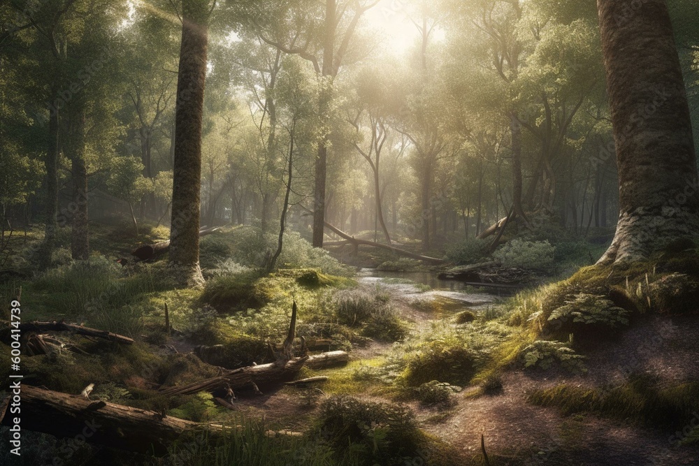 Illustration of a woodland. Generative AI