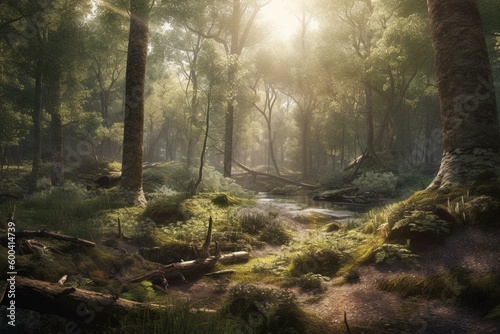 Illustration of a woodland. Generative AI