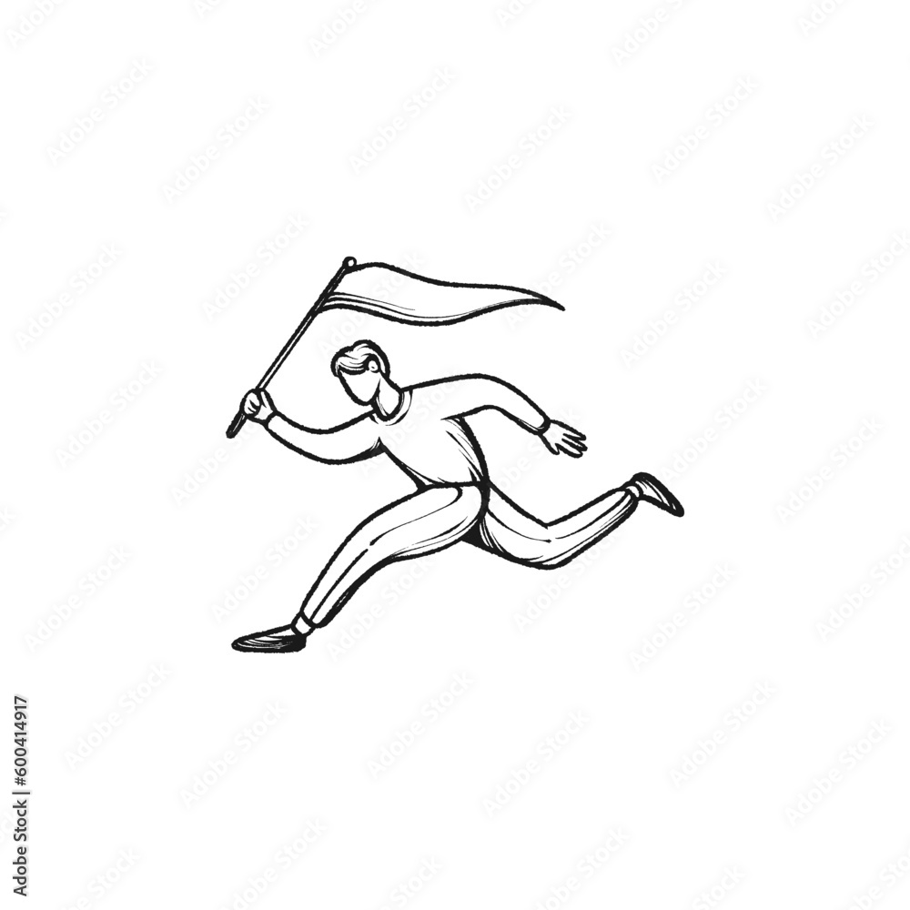 vector illustration people running with flag