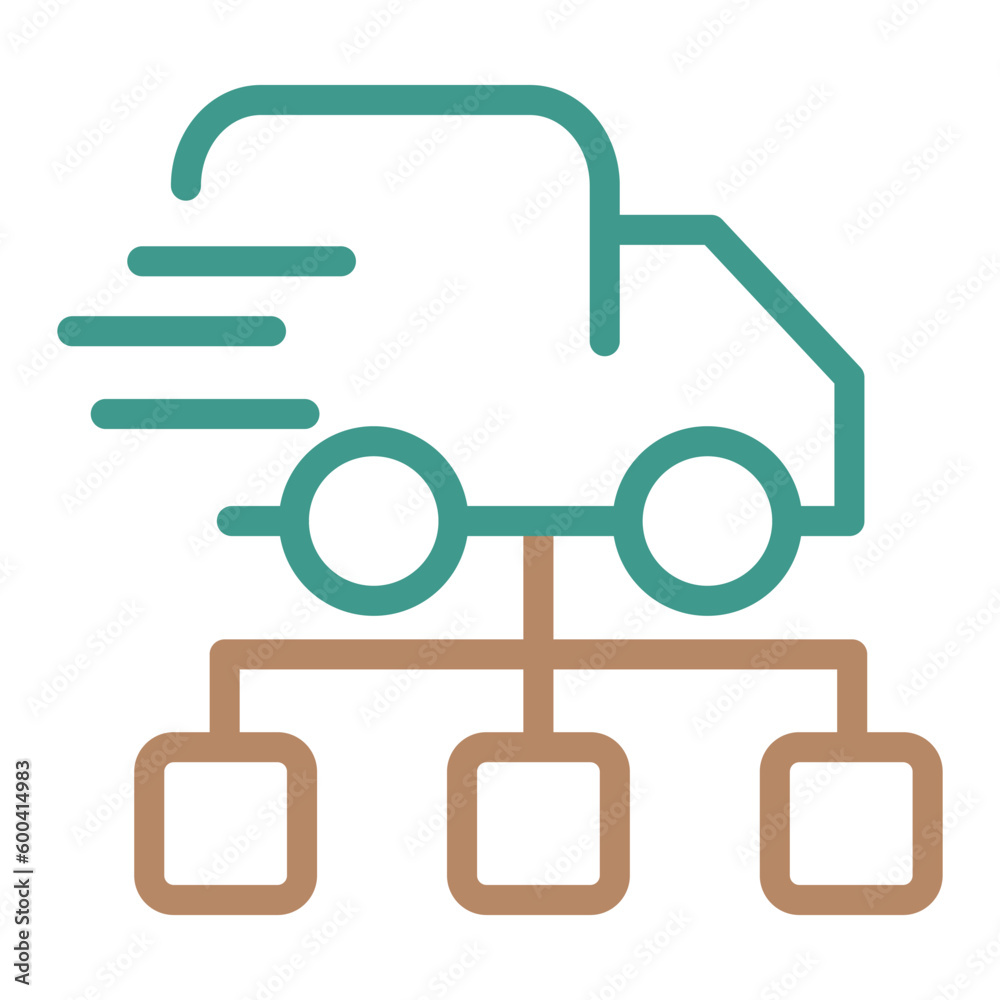Fast moving truck with organizational chart below. Simple blue-brown vector icon Fast moving truck with organizational chart below. Simple blue-brown vector icon