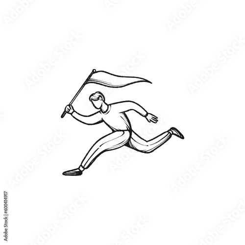 vector illustration people running with flag