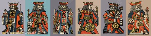 Set of vector illustrations of the ancient King and warriors