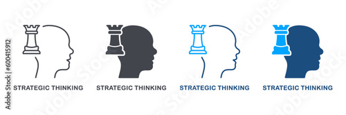 Strategy Think and Decision Silhouette and Line Icon Set. Intellectual Process Symbol Collection. Strategic Thinking Pictogram. Tactical Thinking, Training Mental Skills. Isolated Vector Illustration