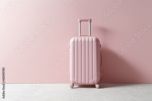 Single pink suitcase on the floor, Generative AI