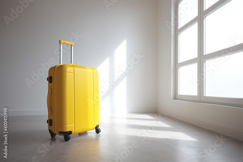 Single yellow, suitcase on the floor, Generative AI