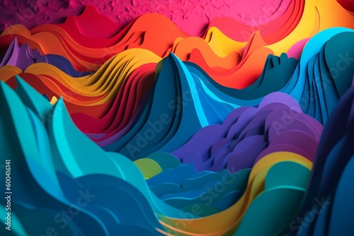 Colorful 3D cut-paper waves. Generative AI © Anouk