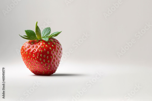 Fresh single whole strawberry isolates with copy space. Created with Generative AI Technology
