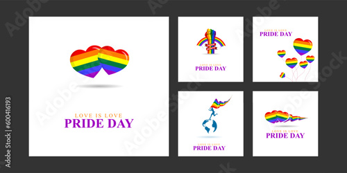 Vector illustration of Happy Pride Month social media story feed set mockup template