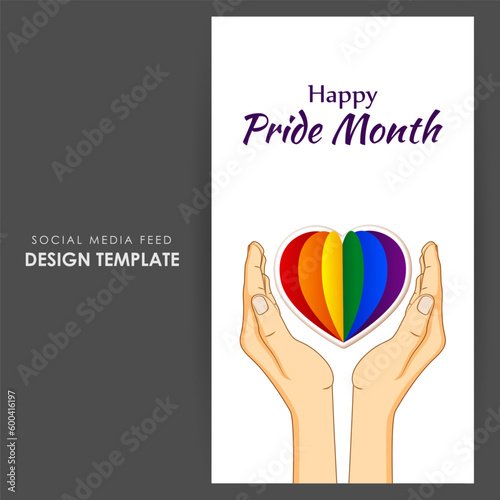 Vector illustration of Happy Pride Month social media story feed mockup template