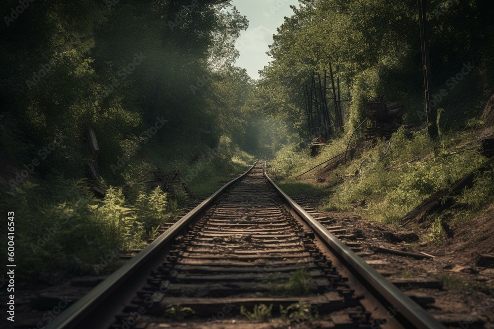 Rural railway track from the past. Generative AI