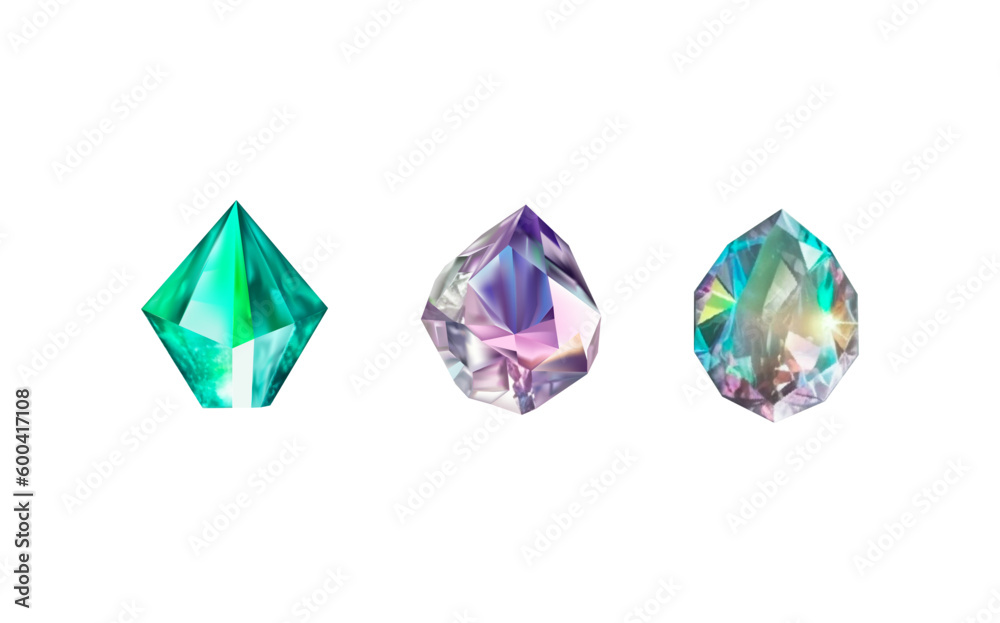 Glass shiny crystals with different shades reflecting lightA collection of images of diamonds of various geometric shapes, colors and sizes.Vector realistic set of glow gemstone or colorful ice. Glass shiny crystals with different shades reflecting lightA collection of images of diamonds of various geometric shapes, colors and sizes.Vector realistic set of glow gemstone or colorful ice.