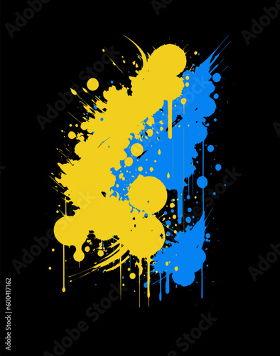 blots of blue and yellow on a black background