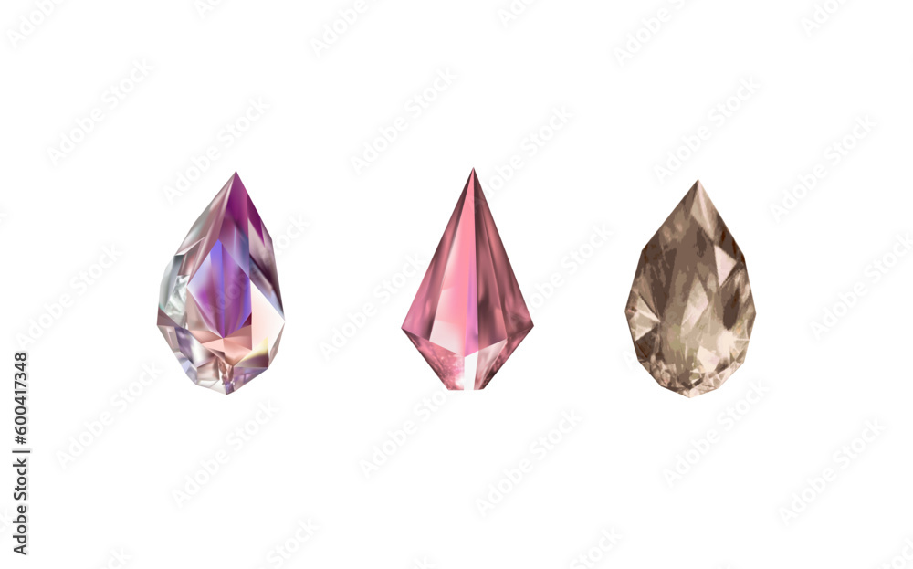 Glass shiny crystals with different shades reflecting lightA collection of images of diamonds of various geometric shapes, colors and sizes.Vector realistic set of glow gemstone or colorful ice. Glass shiny crystals with different shades reflecting lightA collection of images of diamonds of various geometric shapes, colors and sizes.Vector realistic set of glow gemstone or colorful ice.