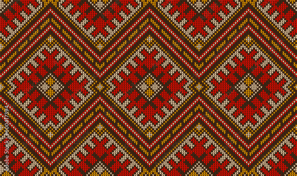 Aztec peruvian mexican knit pattern, ethnic sweater ornament with tribal geometric motif. Vector background with knitted texture of african carpet, aztec knitwear, mexican poncho or woven wool fabric