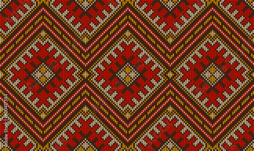 Aztec peruvian mexican knit pattern, ethnic sweater ornament with tribal geometric motif. Vector background with knitted texture of african carpet, aztec knitwear, mexican poncho or woven wool fabric