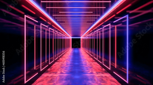 The neon light illuminated corridor in the tunnel was an artwork created by generative AI - generative ai