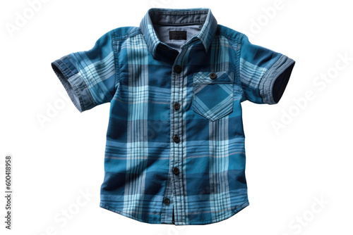 Blue Plaid Buttonup Shirt For Boy. On Isolated Transparent Background, Png. Generative AI photo