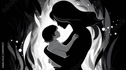 silhouette of a child and mom