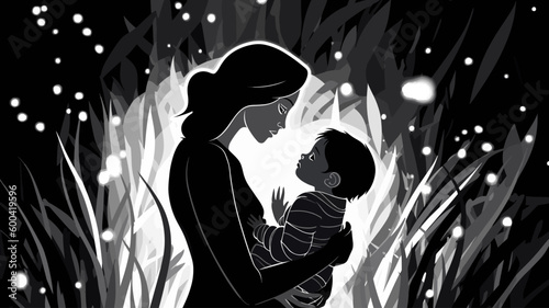 silhouette of a child and mom