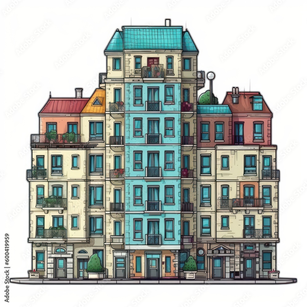 Large apartment buildings. Beautiful illustration picture. Generative AI