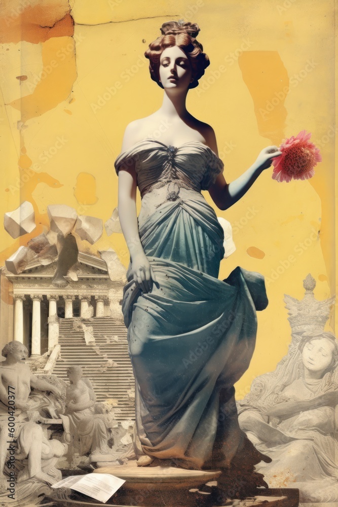 Ancient style statue of woman. Magazine cover. Beautiful illustration picture. Generative AI