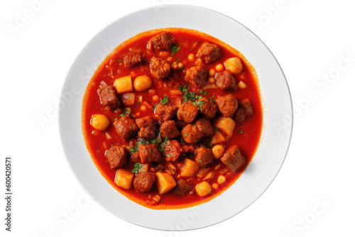 Menudo On A White Plate. On An Isolated Transparent Background, Png. Generative AI photo