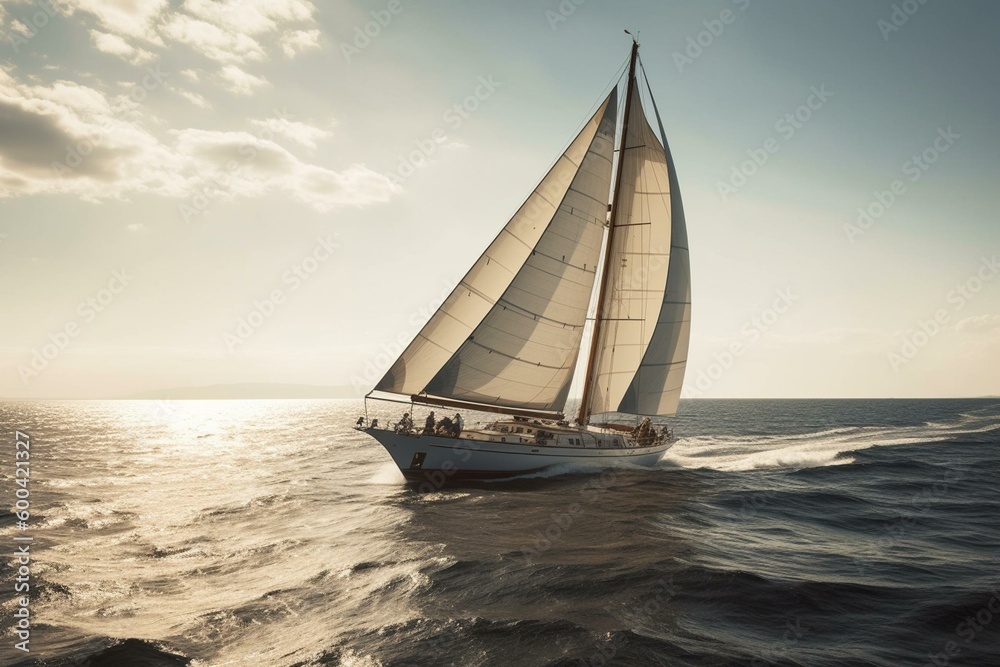 High-end boat sailing on the ocean. Generative AI