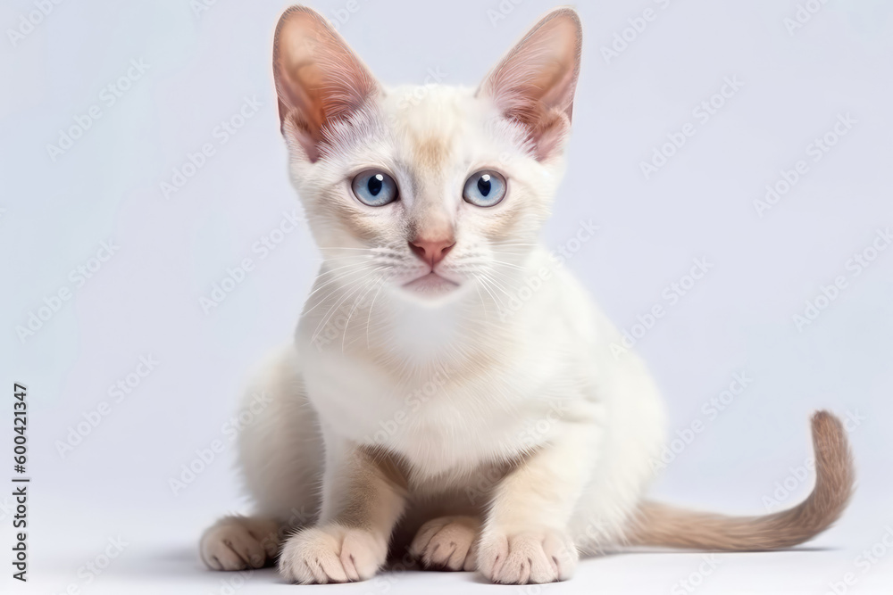 Khao Manee Kitten On White Background, Full Body. Generative AI
