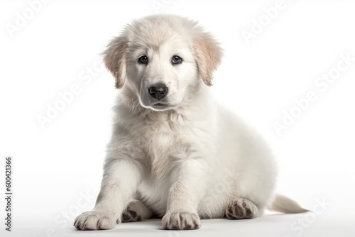 Kuvasz Dog Puppy On White Background, Full Body. Generative AI