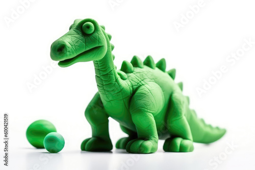 Cute Green Dinosaur Made Of Plasticine On White Background. Generative AI
