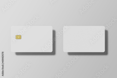 Credit card mockup isolated on white background. Realistic Detailed 3d Blank White Mockup Plastic Credit Card. 3D illustration, 3D rendering.
