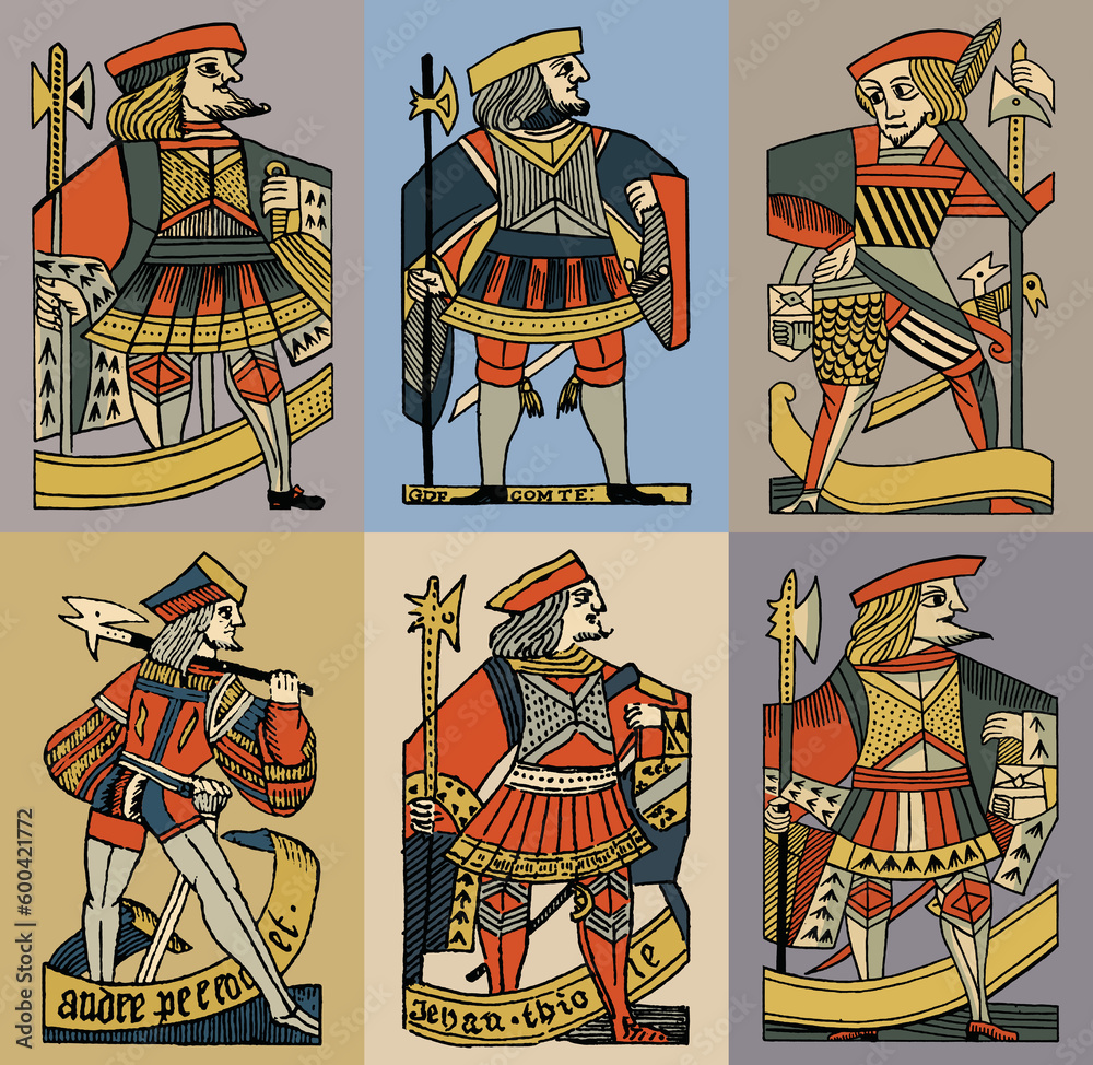 Ancient Warrior. Set of vector illustrations of vintage soldier.