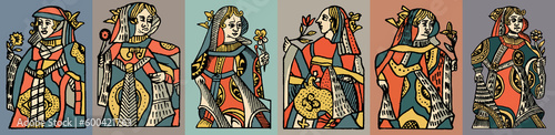 Set of medieval lady in vintage style, vector illustration.