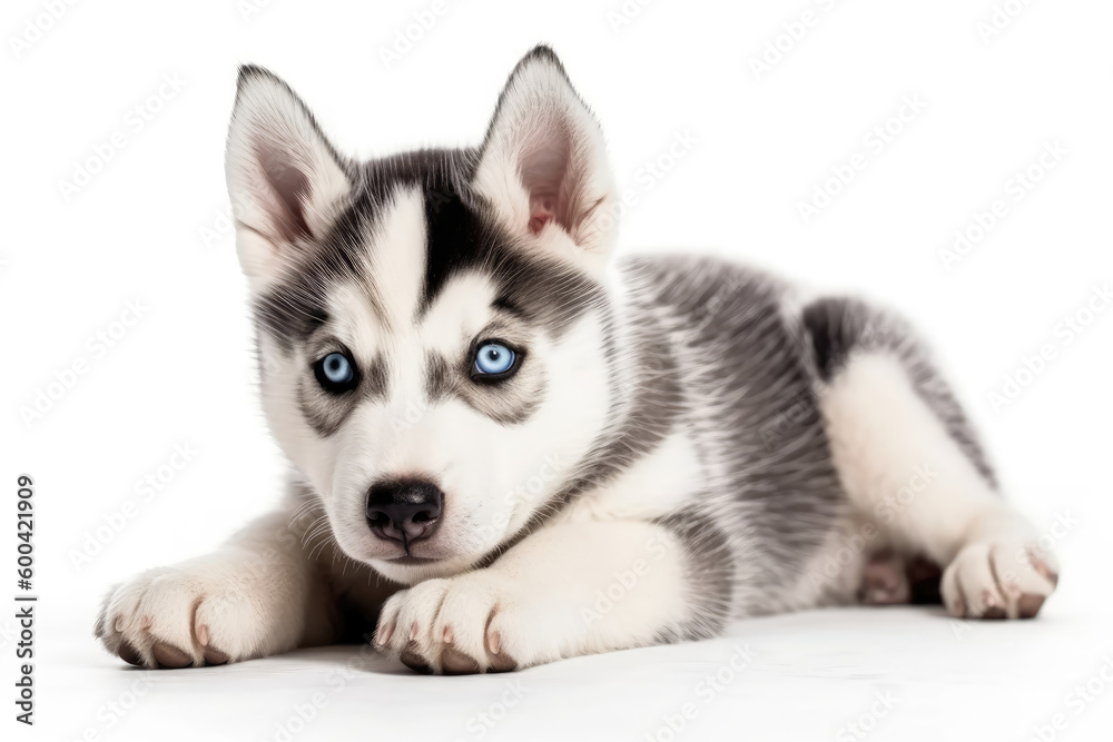 Siberian Husky Dog Puppy On White Background. Generative AI Siberian Husky Dog Puppy On White Background. Generative AI