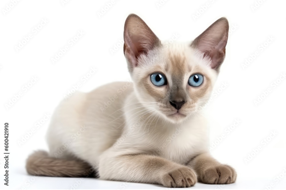 Tonkinese Kitten On White Background. Generative AI