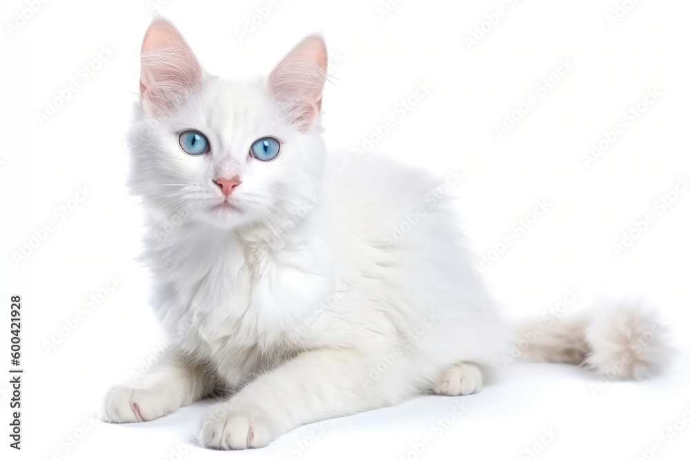 Turkish Angora Kitten On White Background, Full Body. Generative AI Turkish Angora Kitten On White Background, Full Body. Generative AI