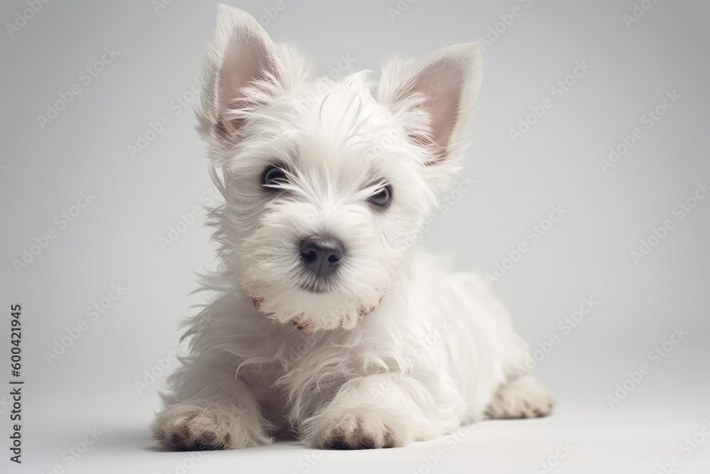 West Highland White Terrier Dog Puppy On White Background. Generative AI West Highland White Terrier Dog Puppy On White Background. Generative AI