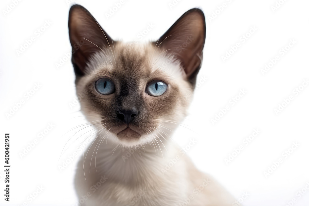 Thai Siamese Kitten On White Background. Generative AI