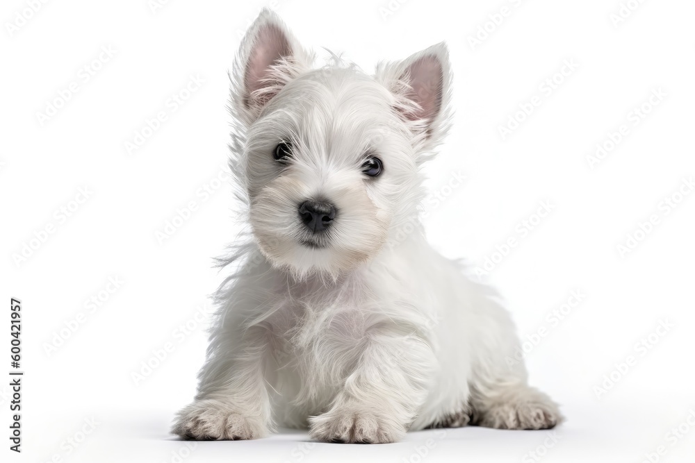 West Highland White Terrier Dog Puppy On White Background, Full Body. Generative AI West Highland White Terrier Dog Puppy On White Background, Full Body. Generative AI