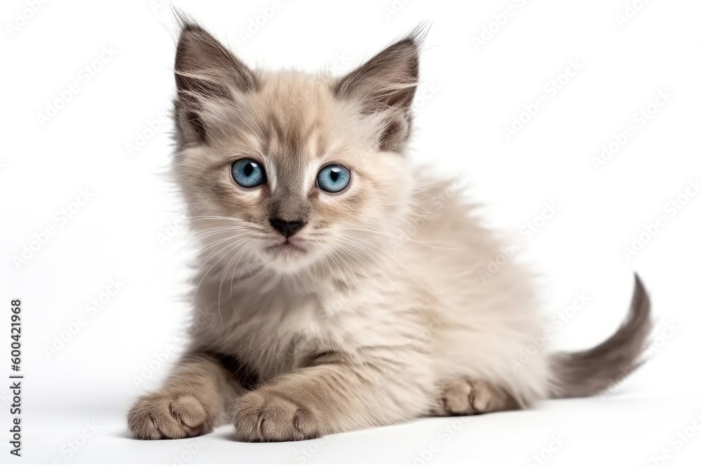 Ukrainian Levkoy Kitten On White Background. Generative AI