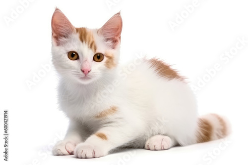 Turkish Van Kitten On White Background, Full Body. Generative AI © Anastasiia