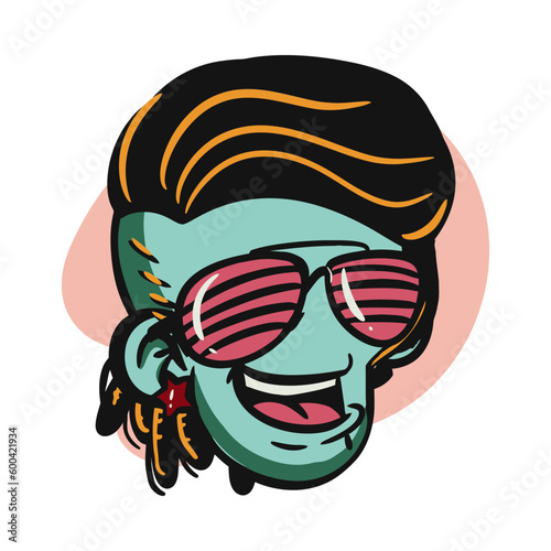 face zombie cartoon illustration for logo, emoticon, esport mascot. vector for t-shirt and sticker design.