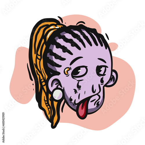 face zombie cartoon illustration for logo, emoticon, esport mascot. vector for t-shirt and sticker design.